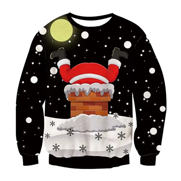 Unisex Santa Print Crew Neck Ugly Christmas Sweatshirt - Wayrates.com 