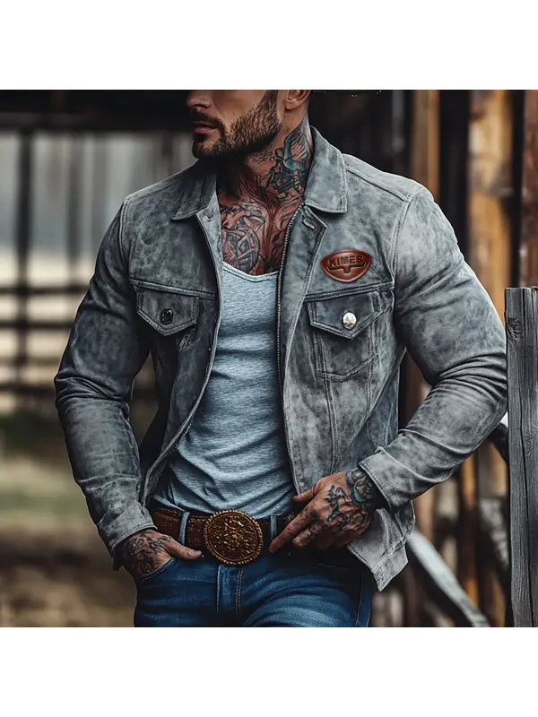 Retro Men's Outdoor Western Style Suede Jacket Jacket Zipper Lapel Cropped Jacket - Ootdmw.com 