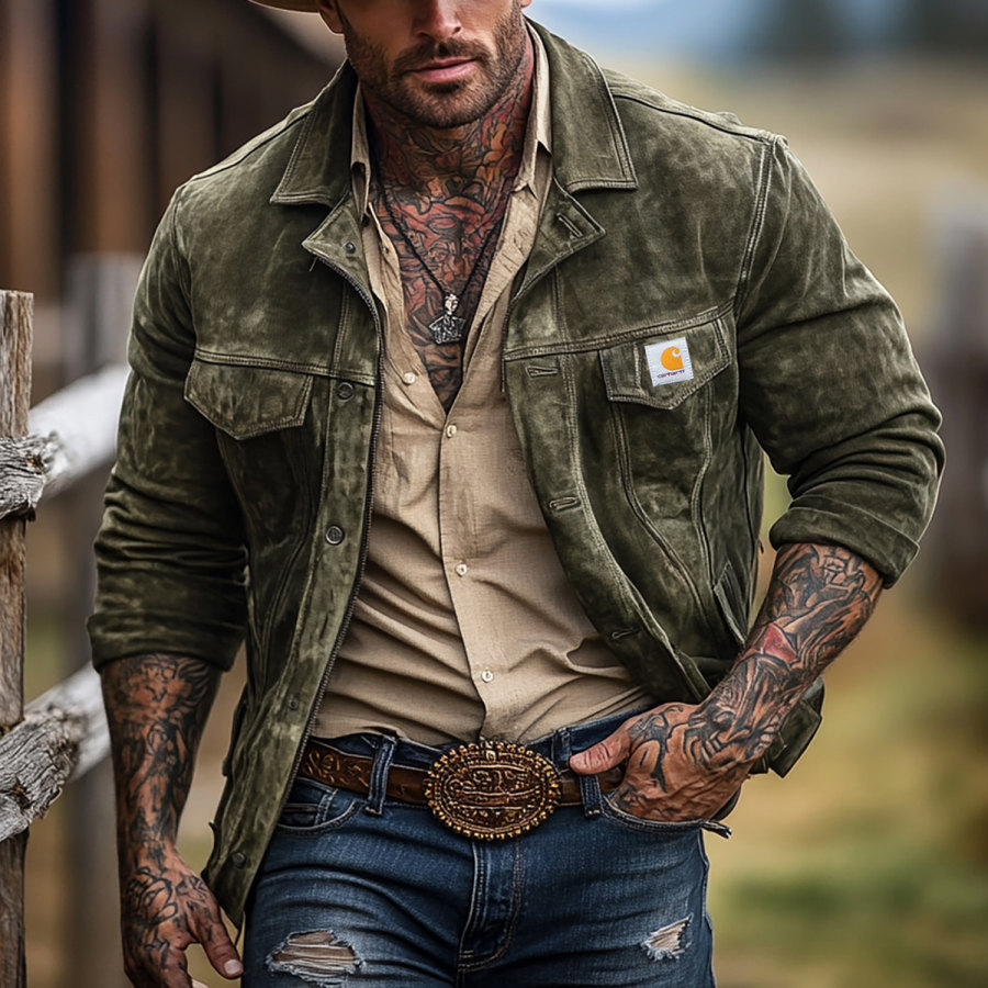 

Retro Men's Outdoor Western Style Suede Jacket Jacket Zipper Lapel Cropped Jacket