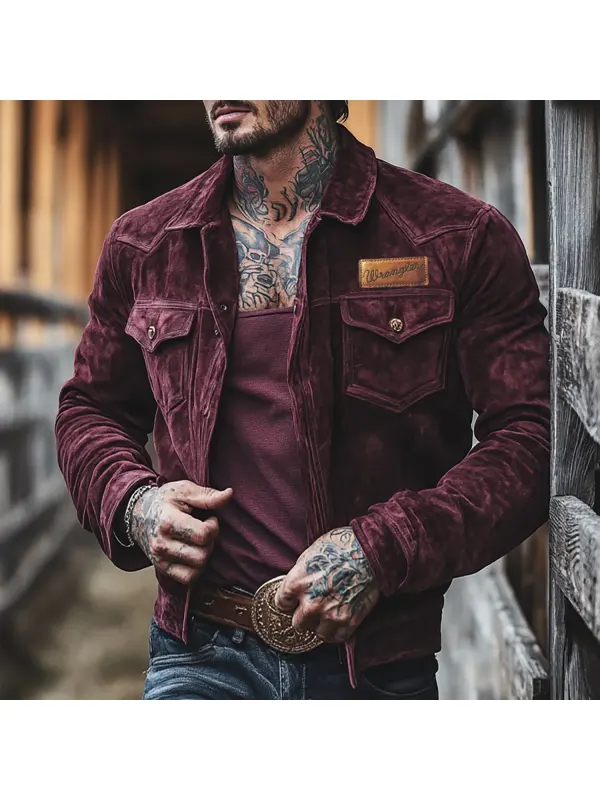 Retro Men's Outdoor Western Style Suede Jacket Jacket Zipper Lapel Cropped Jacket - Aptkoi.com 