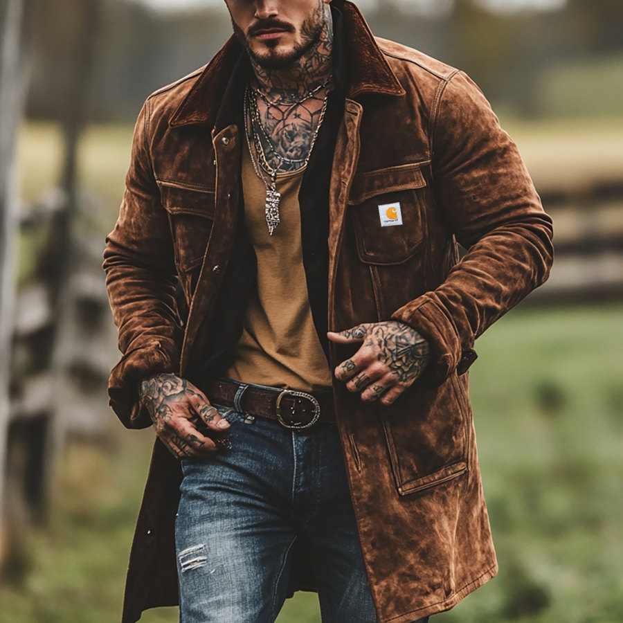 

Retro Men's Outdoor Western Style Mid-length Jacket