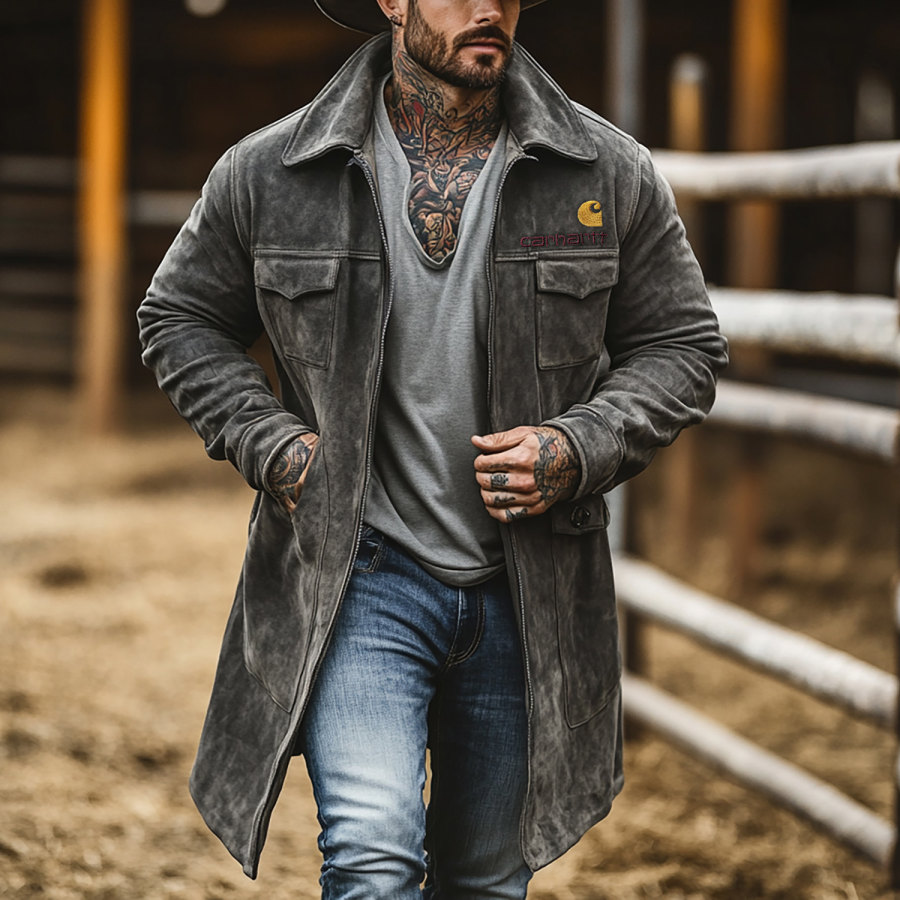 

Retro Men's Outdoor Western Style Mid-length Jacket