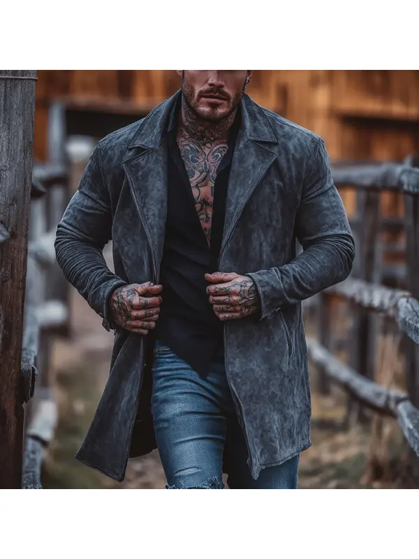 Retro Men's Outdoor Western Style Mid-length Jacket - Ootdmw.com 