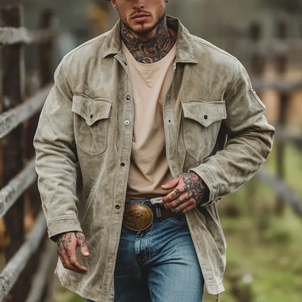 Retro Men's Outdoor Western Style Mid-length Jacket - Ootdyouth.com 