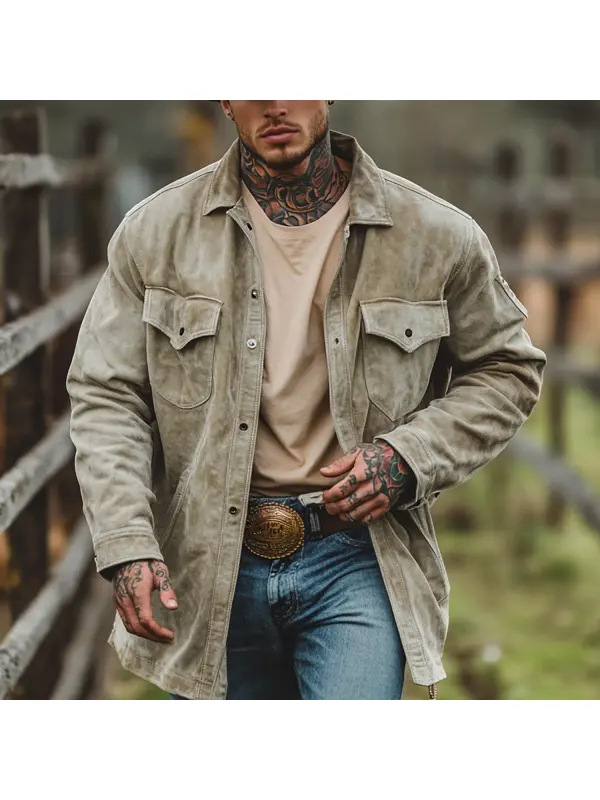 Retro Men's Outdoor Western Style Mid-length Jacket - Wearmw.chimpone.com 