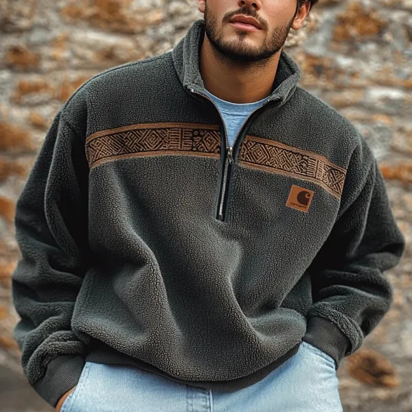 Unisex Polar Fleece Aztec Ethnic Polo Sweatshirt - Ootdyouth.com 
