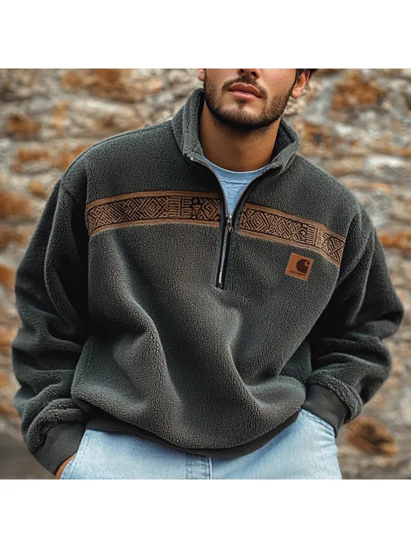 Unisex Polar Fleece Aztec Ethnic Polo Sweatshirt - Ootdmw.com 