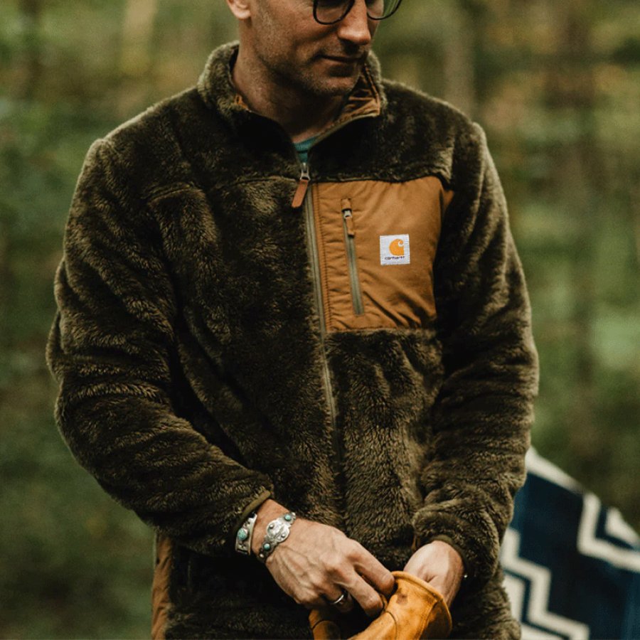 

Men's Outdoor Vintage Zipper Lamb Fleece Jacket