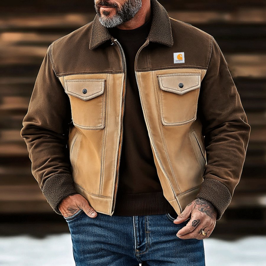 

Men's Vintage Outdoor Color Blocking Patchwork Pocket Jacket