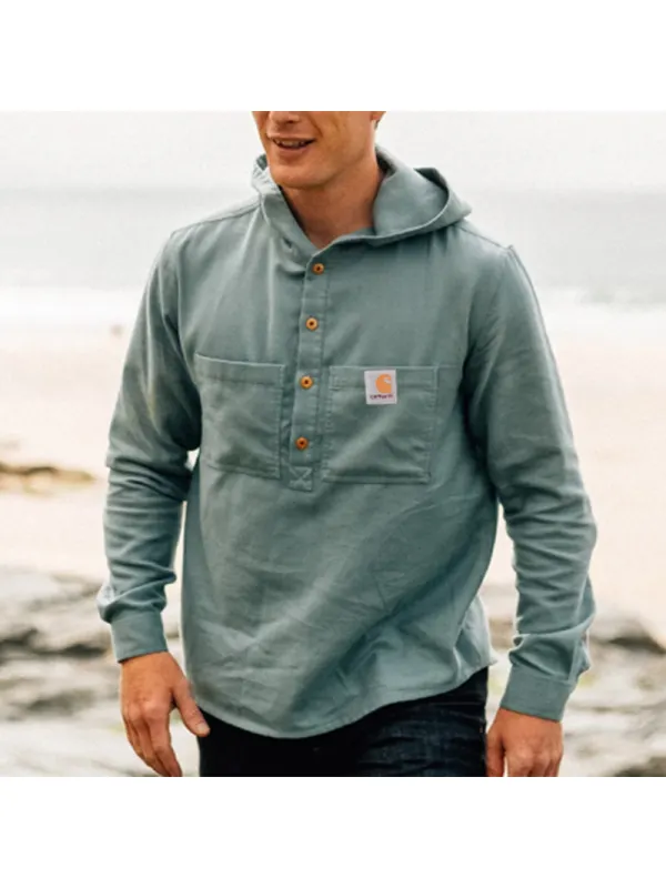 Retro Casual Button Double Pocket Hoodie - Localziv.com 