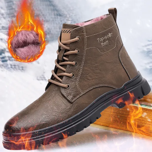 Men's Outdoor Fleece Warm Shoes Leather Boots Snow Boots Work Boots Martin Boots - Trisunshine.com 