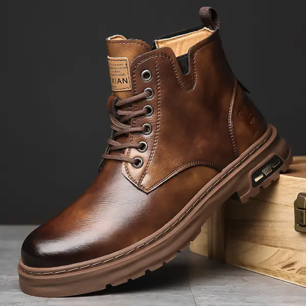 Men's High Top British Style Leather Shoes Rider Motorcycle Snow Boots - Trisunshine.com 