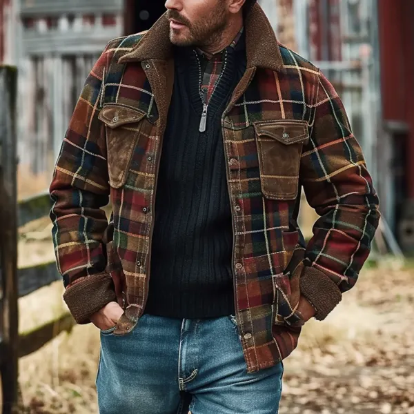 Men's Check Outdoor Pocket Jacket - Mushope.com 