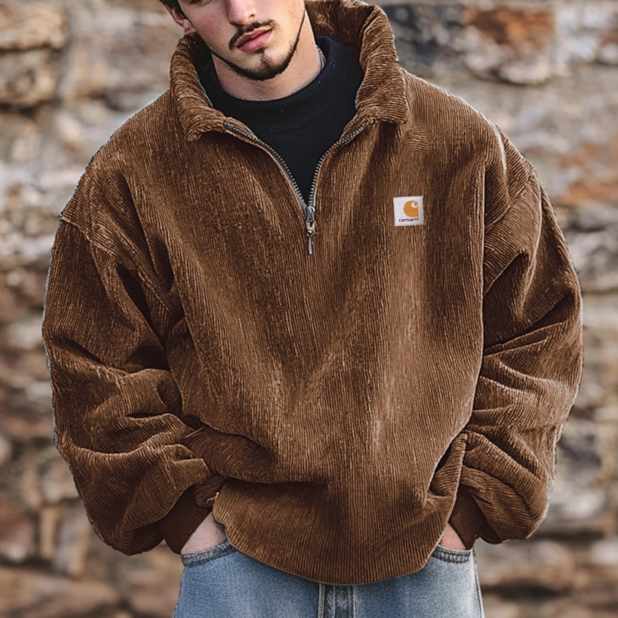 

Unisex Vintage Corduroy Oversized Simple Polo Sweatshirt