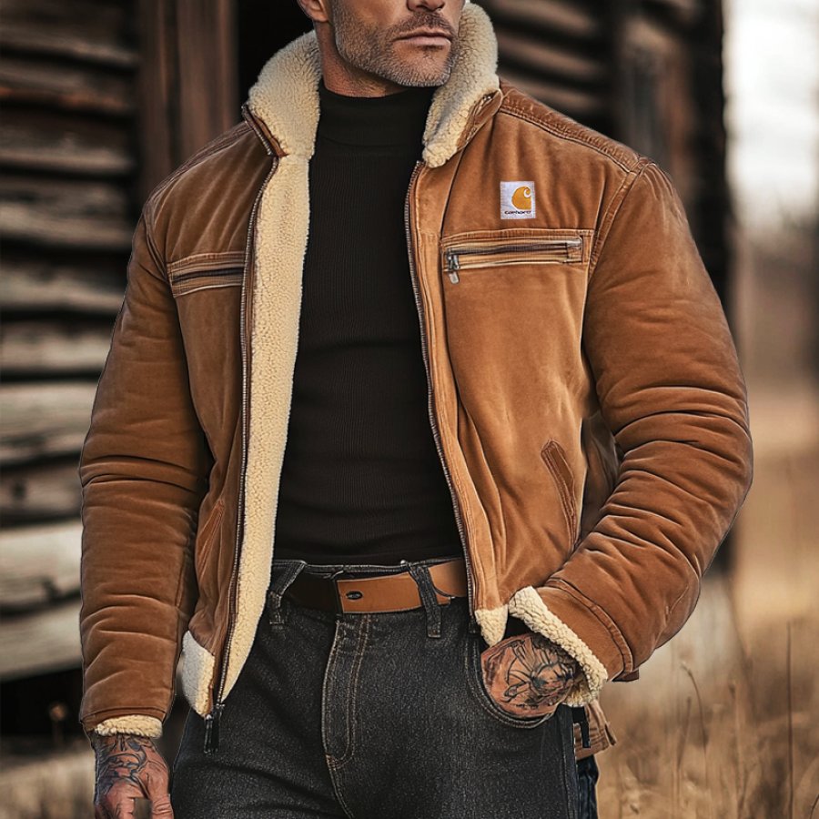 

Men's Retro Vintage Zipper Cotton-padded Cord Puffer Coat