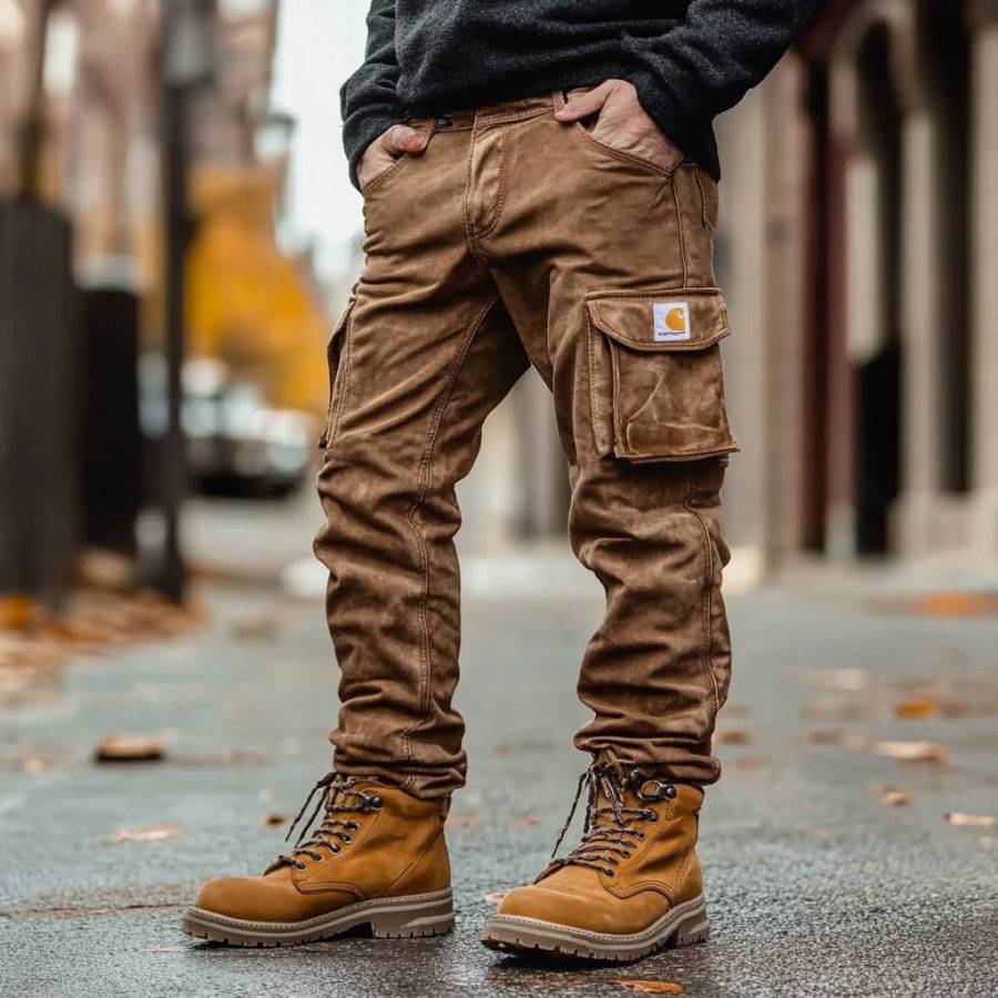 

Men's Vintage Suede Outdoor Multi-pocket Cargo Pants Trousers