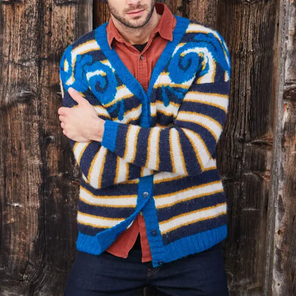 Retro Striped Long Sleeve Men's Sweater - Mobivivi.com 