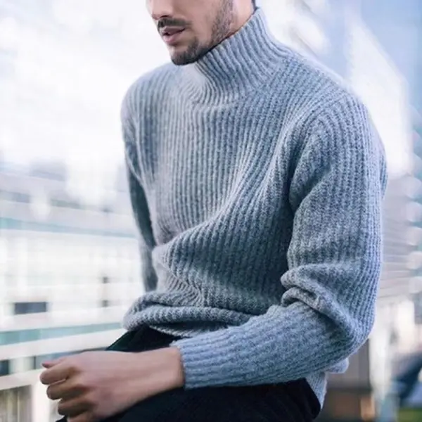 Men's Turtleneck Fashionable Solid Color Sweater - Mobivivi.com 