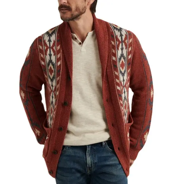 Lapel Jacquard Men's Knitted Cardigan - Mobivivi.com 