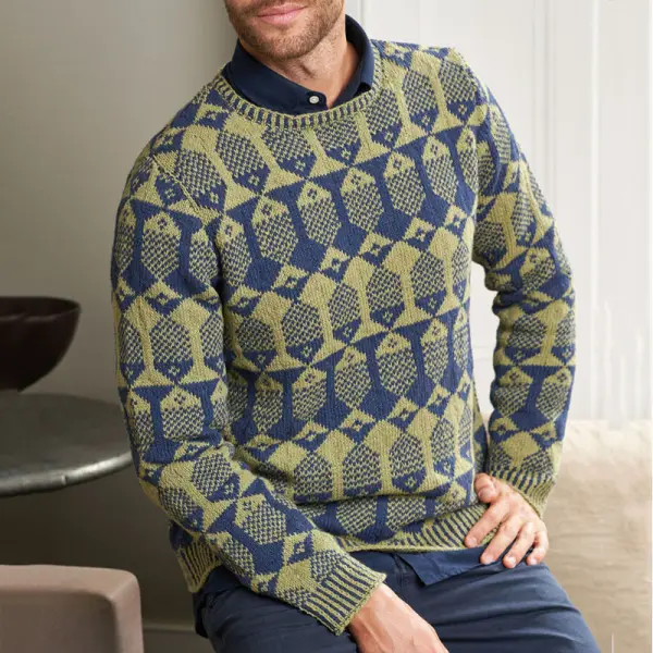 Retro Jacquard Long Sleeve Men's Sweater - Mobivivi.com 