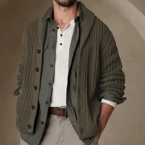 Army Green Lapel Long-sleeved Knitted Sweater Jacket - Mobivivi.com 