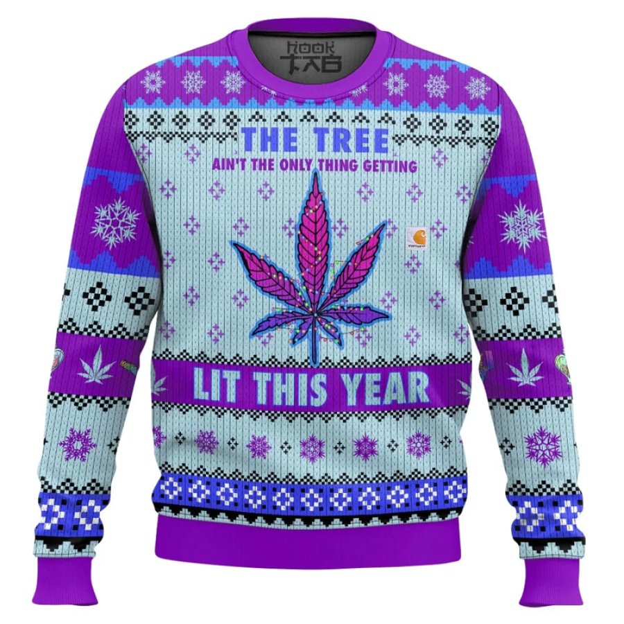 

The Lit Tree Weed Christmas Ugly Purple Sweatshirt