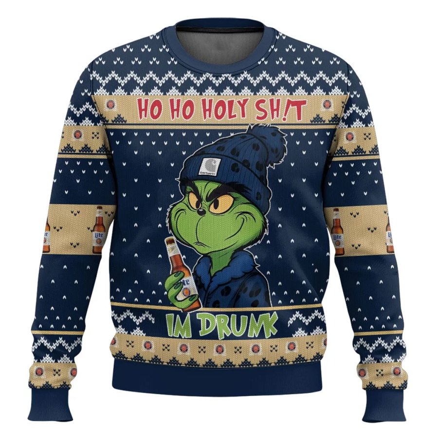 

Unisex Im Drunk Print Crew Neck Grinch Ugly Christmas Sweatshirt