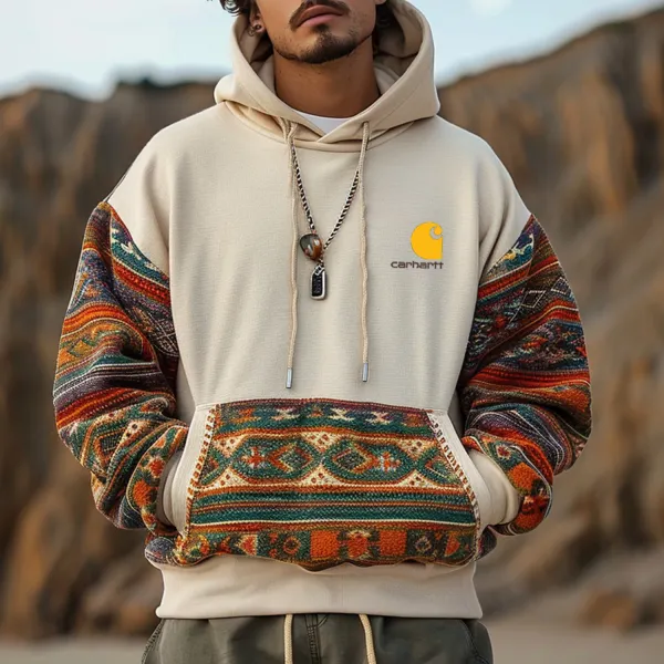 Men's Ethnic Patchwork Pattern Outdoor Hoodie - Dozenlive.com 