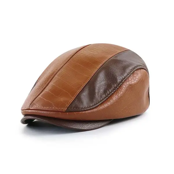 Men's Retro Beret Stitched Crocodile PU Leather Peaked Cap - Anurvogel.com 