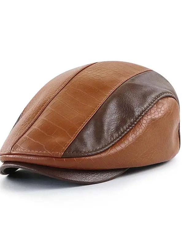 Men's Retro Beret Stitched Crocodile PU Leather Peaked Cap - Wantbright.com 