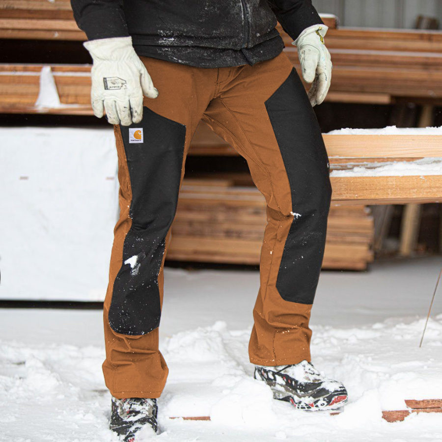 

Men's Vintage Outdoor Contrast Color Double Knee Work Cargo Pants Trousers