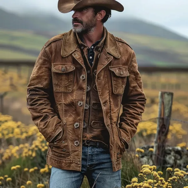 Vintage Jacket Ripped Multi-Pocket Hole Lapel Outdoor Jacket - Mushope.com 