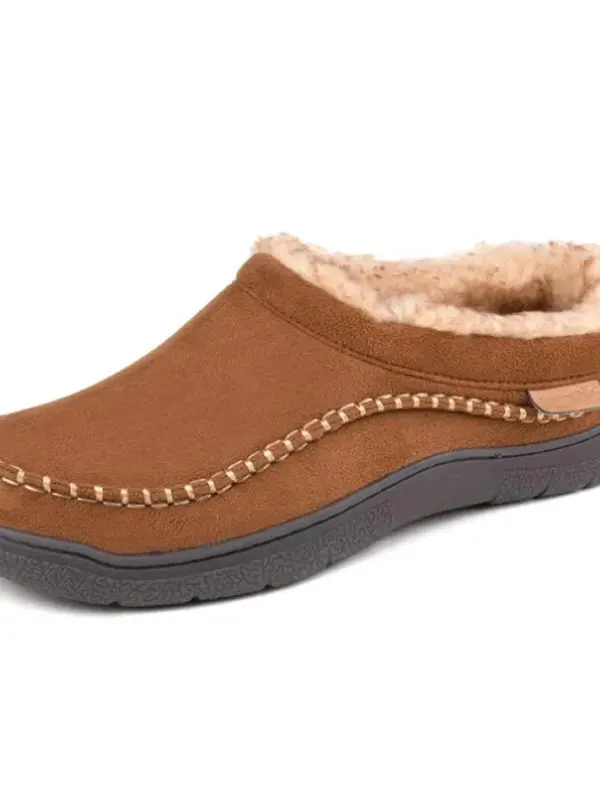 Men's Non-Slip Soft Warm Plush Wide Toe Slip-On Loafers Slippers - Menbarn.com 