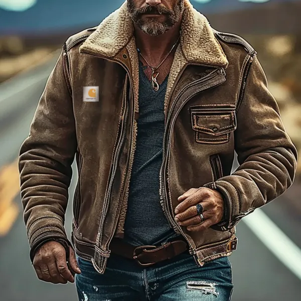 Men's Vintage Leather And Lambswool Western Warm Casual Leather Jacket - Dozenlive.com 