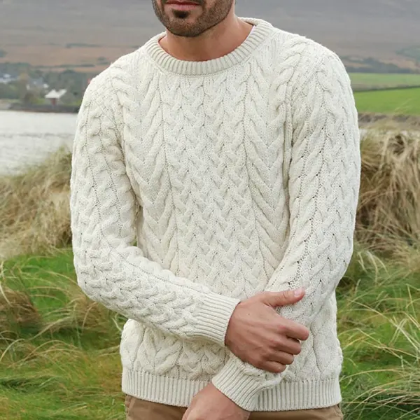 Men's Cable Knit Heavyweight Wool Sweater - Trisunshine.com 