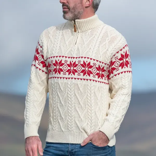 Men's Snowflake Zip-Neck Christmas Wool Sweater - Trisunshine.com 