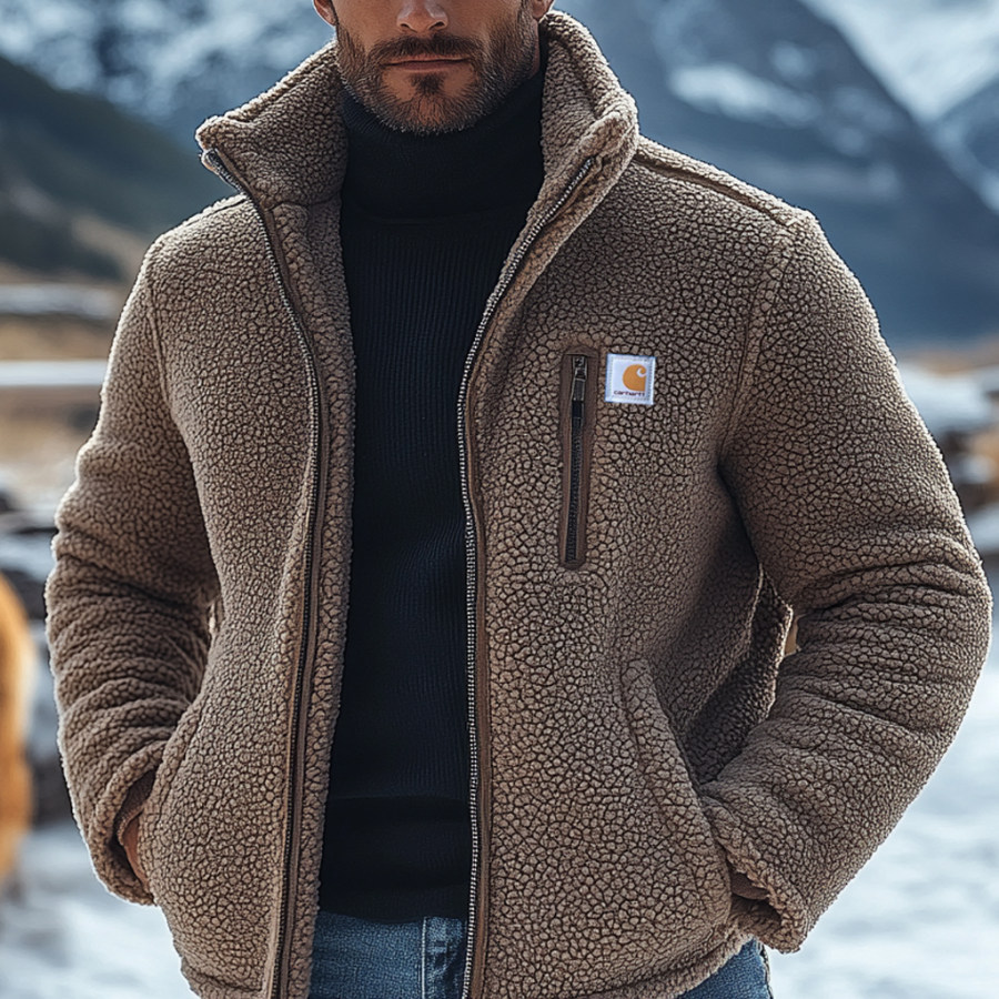

Men's Vintage Plush Zipper Design Warm Jacket
