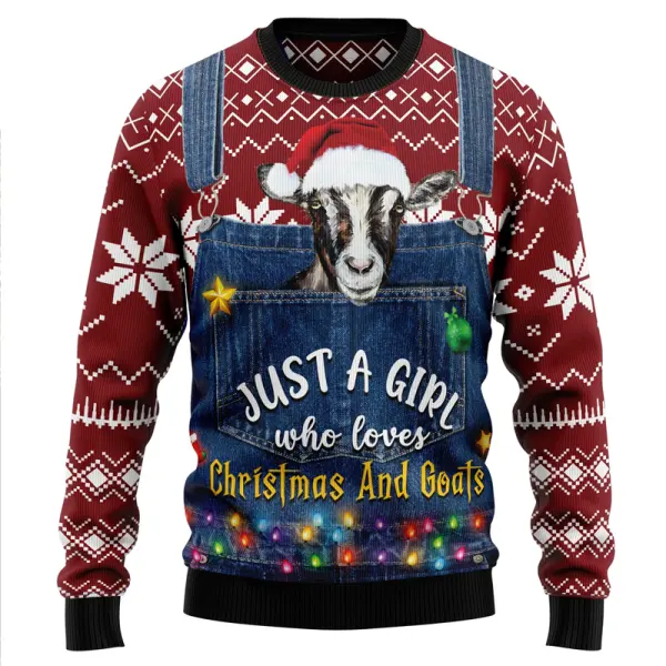 Just A Girl Who Loves Christmas And Goats Ugly Christmas Sweater - Trisunshine.com 