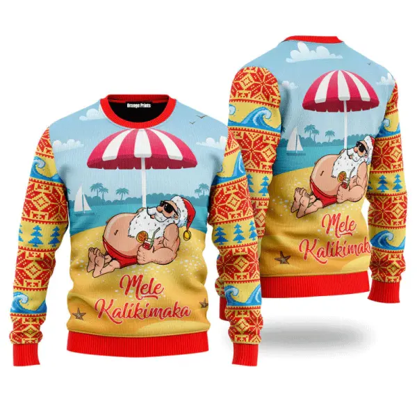 Santa Claus Mele Kalikimaka Beach Ugly Christmas Sweater For Men & Women - Trisunshine.com 