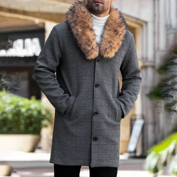 Men's Color Block Fluffy Collar Long Sleeve Knitted Blend Jacket, Autumn/Winter - Trisunshine.com 