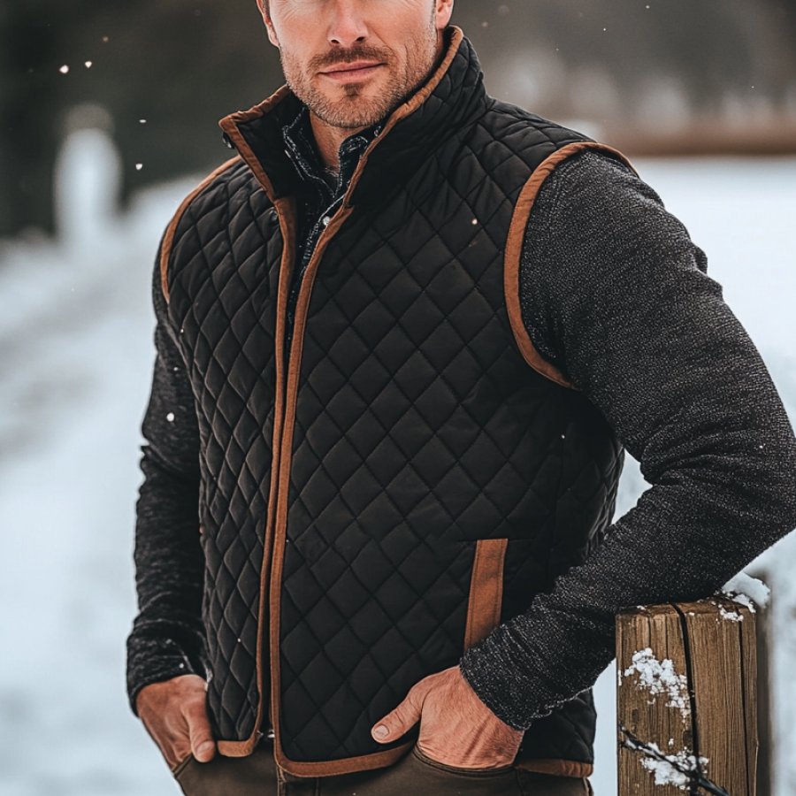 

Men's Retro Western Quilted Colorblock Vest