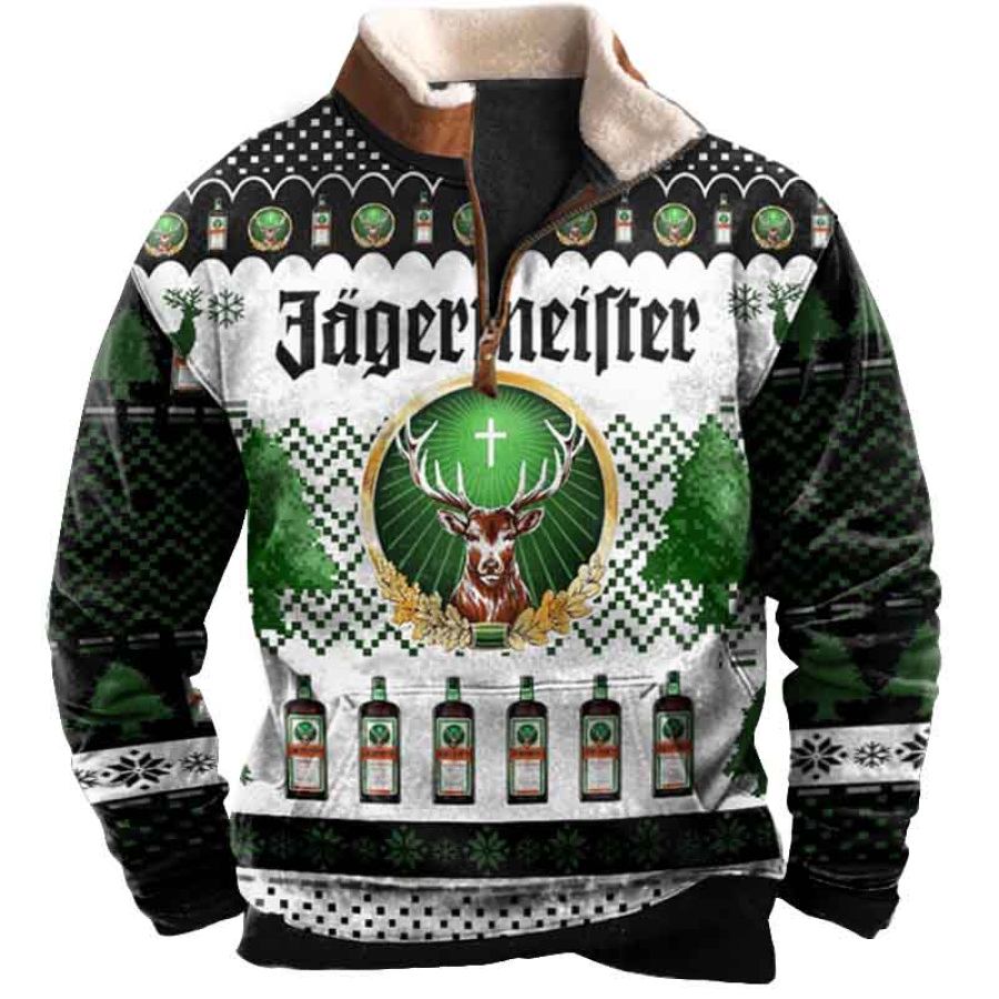 

Men's Vintage Deer Ugly Christmas Print Fleece Collar Quarter Zip Stand Collar Sweatshirt