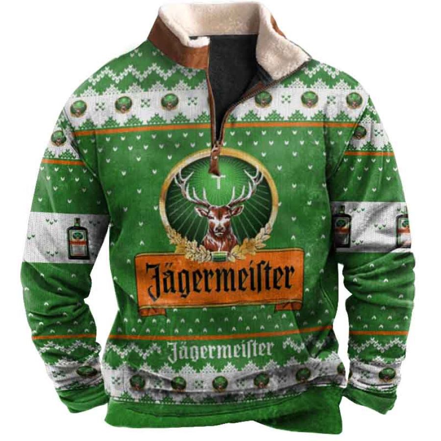 

Men's Vintage Deer Ugly Christmas Print Fleece Collar Quarter Zip Stand Collar Sweatshirt