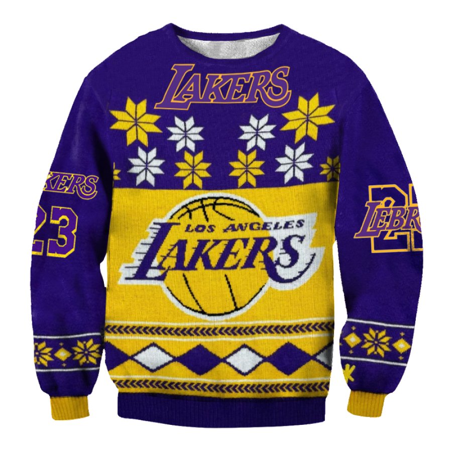 

Basketball Lakers Print Crew Neck Classics Splicing Ugly Christmas Purple Sweatshirt