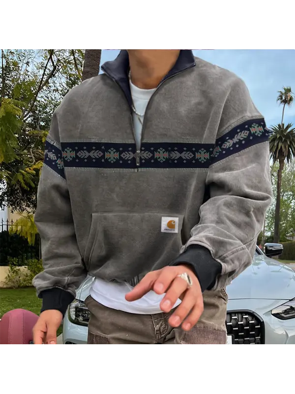 Quarter-zip Unisex Vintage Fishbone Sweatshirt - Aptkoi.com 