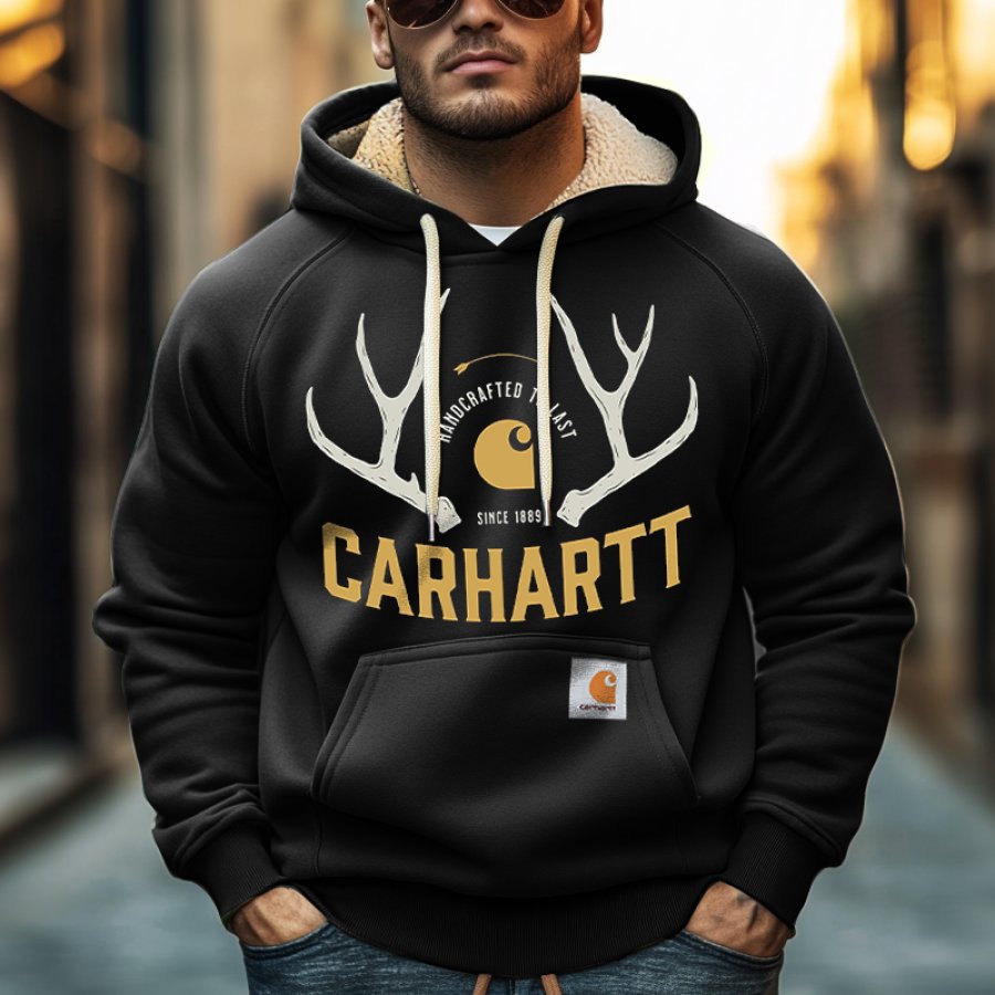 

Men's Vintage Deer Hunting Outdoor Fleece Collar Hoodie