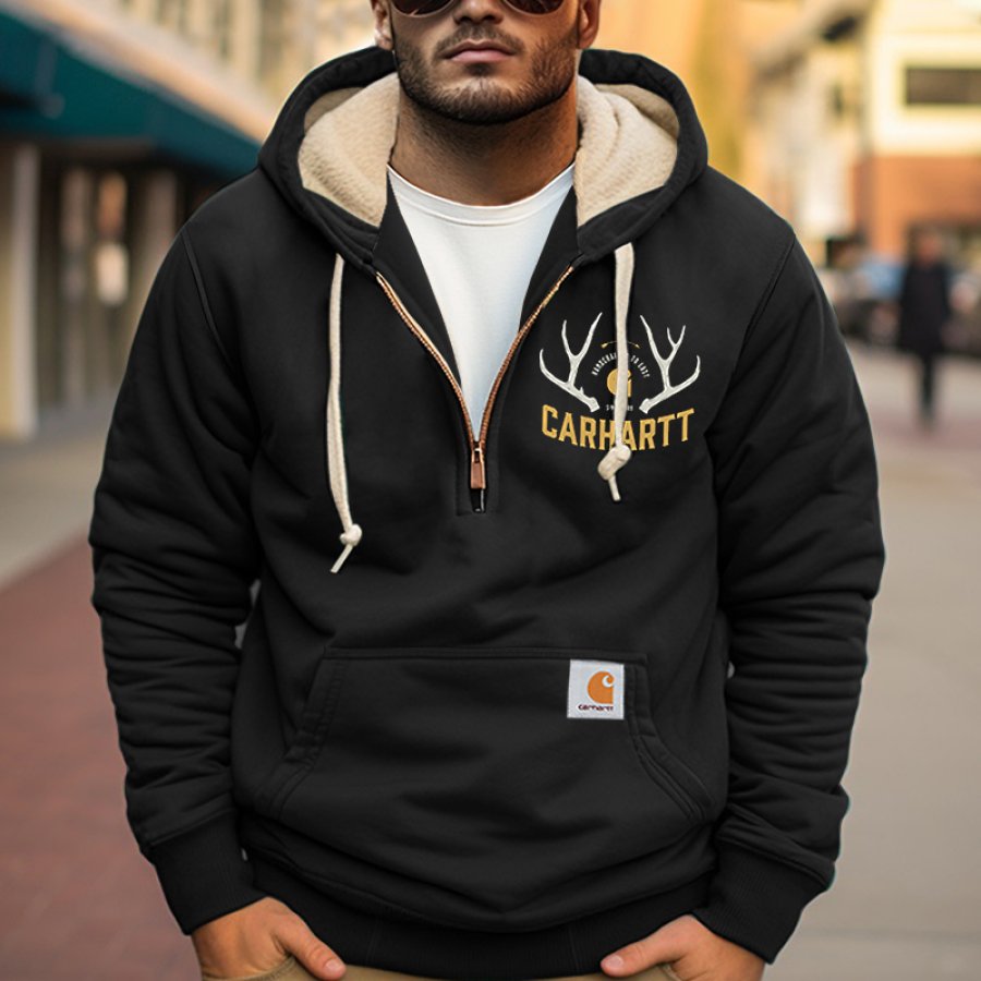 

Men's Vintage Quarter Zip Deer Hunting Fleece Collar Hoodie