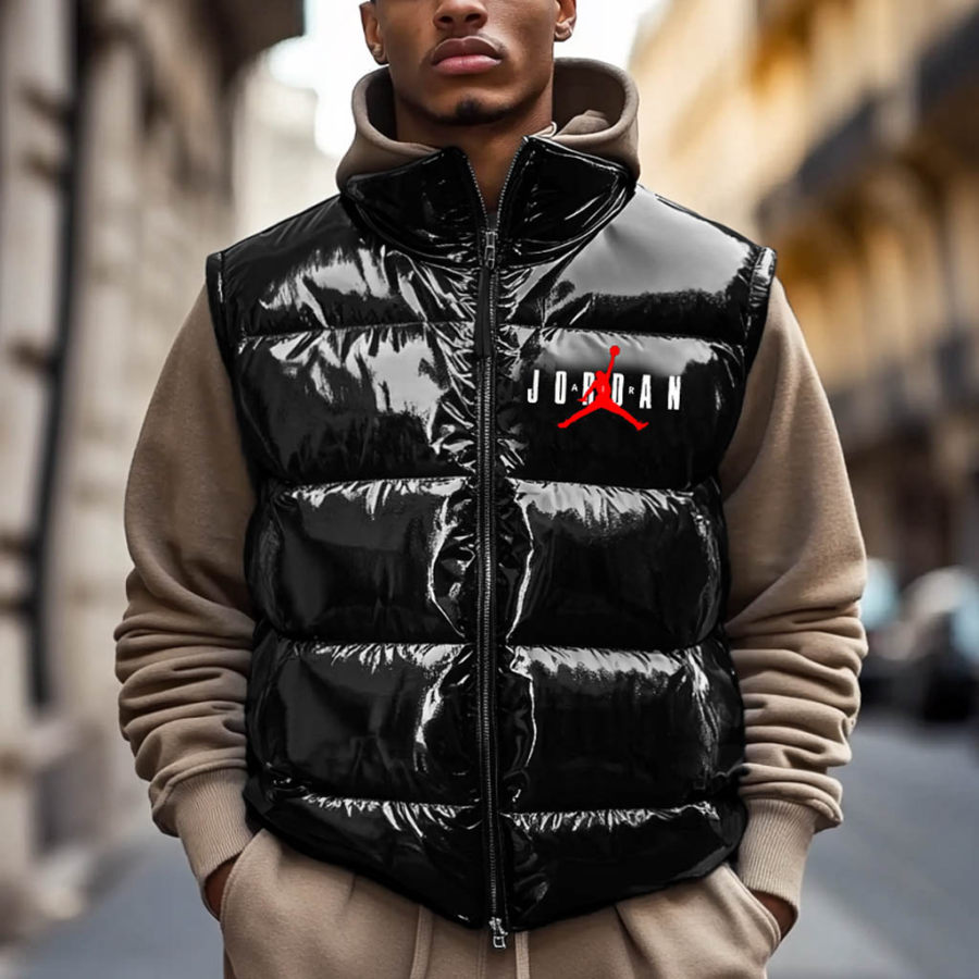 

Men's Vintage Basketball Quilted Puffer Stand Collar Vest