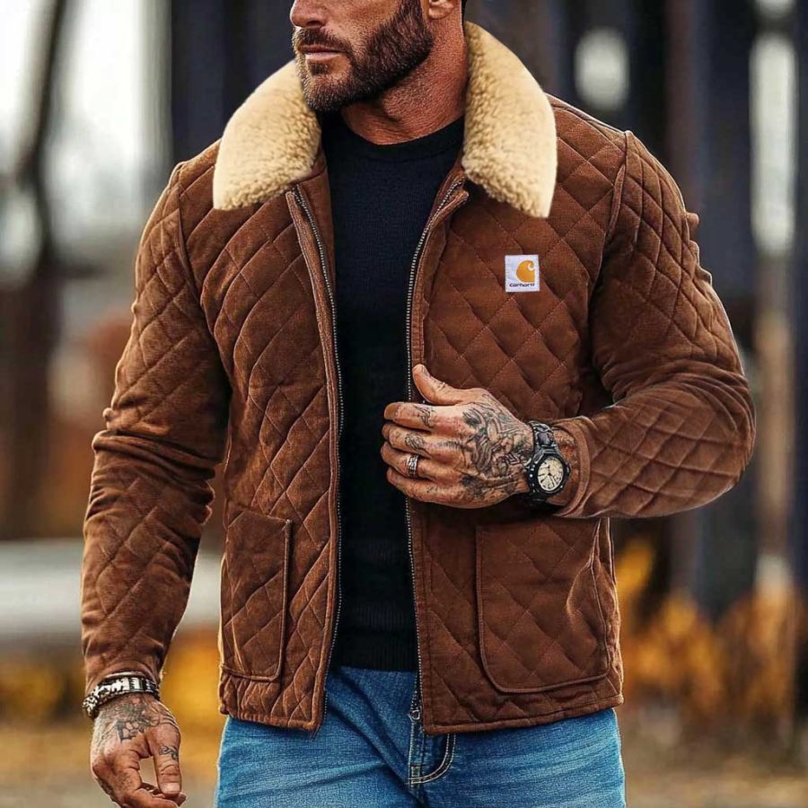 

Men's Carhartt Vintage Quilted Suede Lapel Outdoor Shearling Jacket