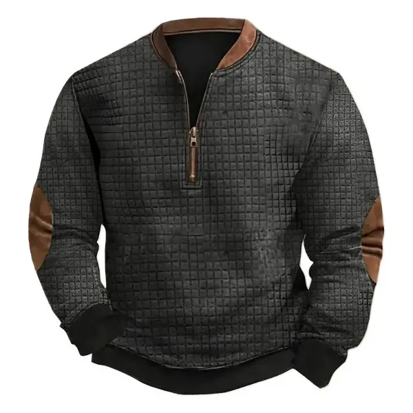 Men's Vintage Plaid Block Quarter Zip Sweatshirt - Cotosen.com 